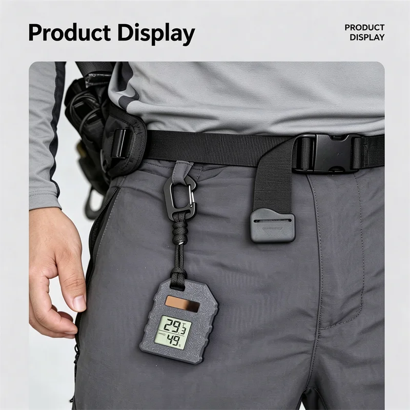 Solar Temperature and Humidity Meter Molle Accessories Hiking Camping Tools Buckle Tactical EDC Portable Temperature Measurement
