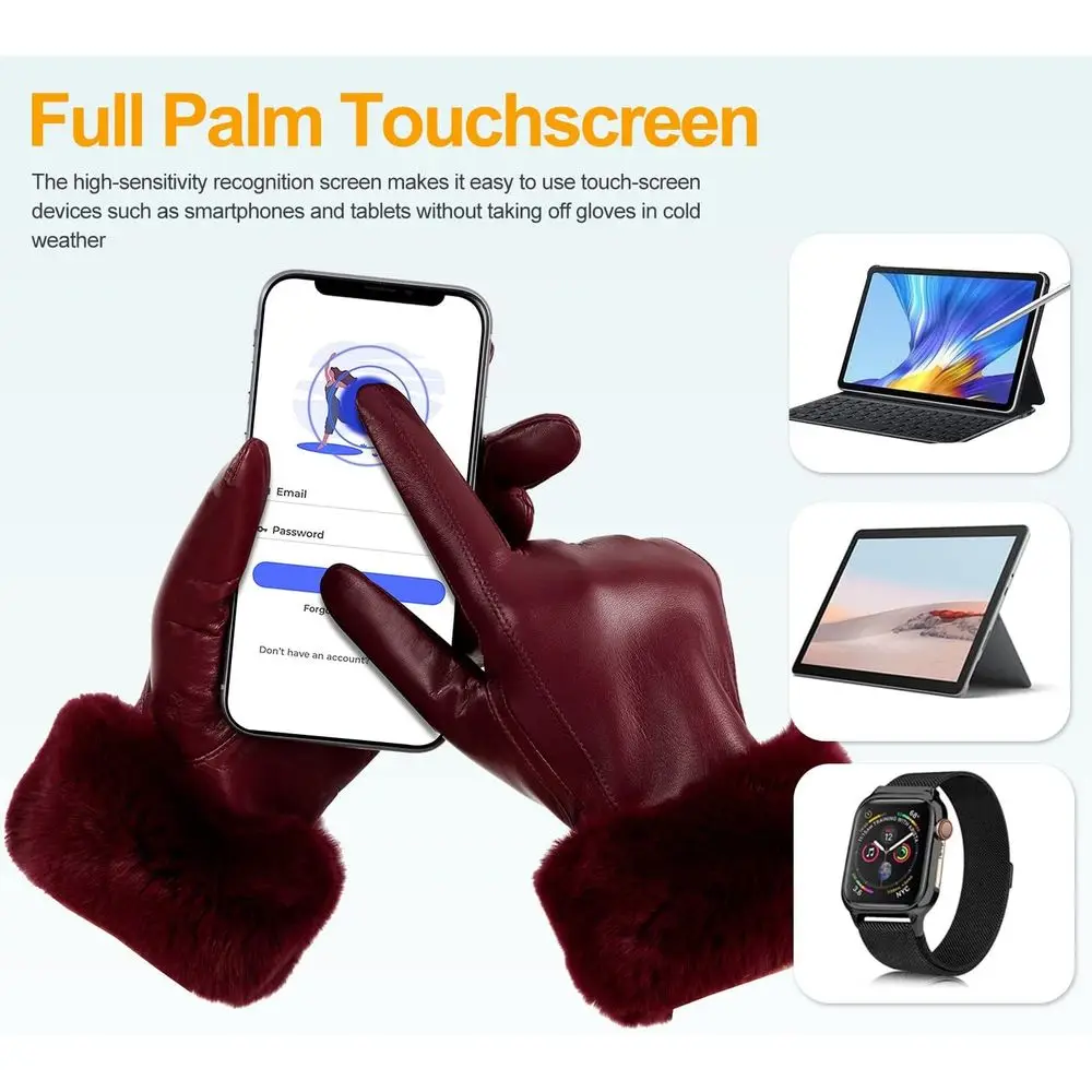 قفازات نسائية من جلد فرو الأرنب مع شاشة تعمل باللمس للقيادة الشتوية متعددة الألوان #4