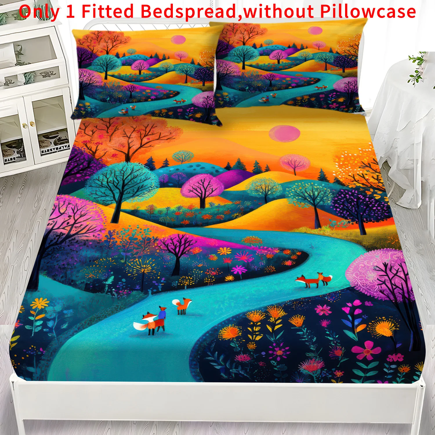 Forest Fox Pattern Fitted Sheet, Breathable and Comfortable Mattress Protector, Breathable Polyester Material (Includes 1 Fitted Sheet + 2 Pillowcases), Fitted Elastic Mattress Protector, Fitted Sheet Style, Protective Cover, Mattress Protector, Fitted Sheet Bedding, Christmas Themed Bedding