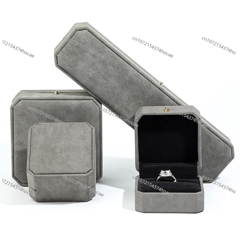 Portagioie per gioielli con imballaggio in PU ottagonale, anello, orecchini, collana