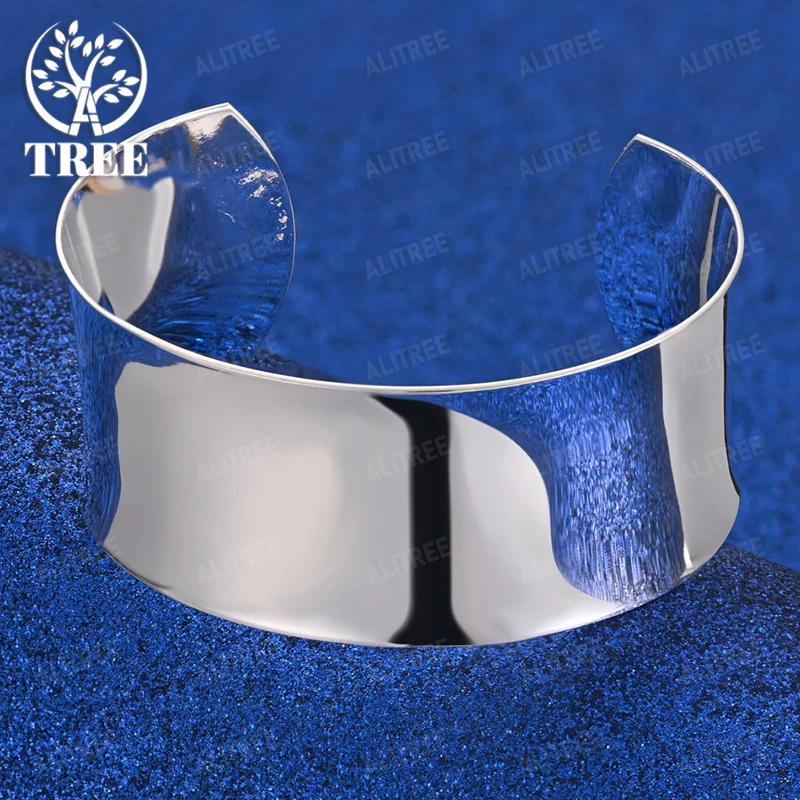 

Adjustable 925 Sterling Silver Wide Round Open Bangle For Men Women Fashion Party Gifts Girls Birthday Simple Jewelry Accessorie