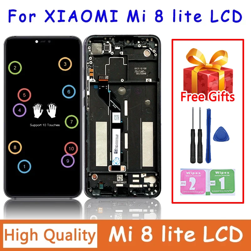 Tested 6.26'' Display for Xiaomi Mi 8 Lite LCD 10 Touch Screen Digitizer Assembly with frame For Xiaomi Mi8 Lite Mi 8X LCD