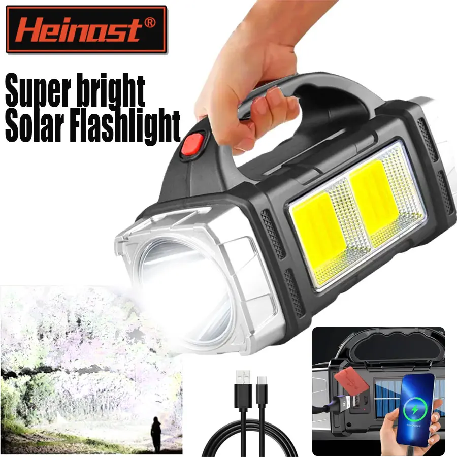 

New Upgrade Rechargeable High Power Solar LED COB Flashlight With Power Bank Waterproof Multifunctional Hand Lamp For Outdoor
