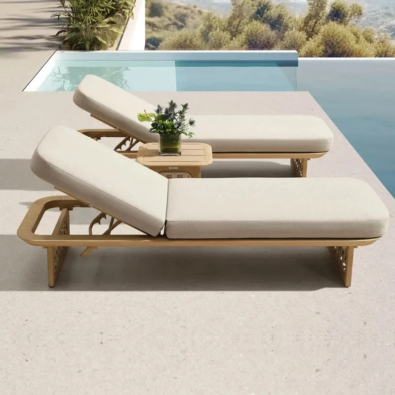 

Modern Outdoor Chaise Lounge Chair in Teak Wood – Stylish Adjustable Recliner for Patio Poolside Hotel & Villa Sunbathing