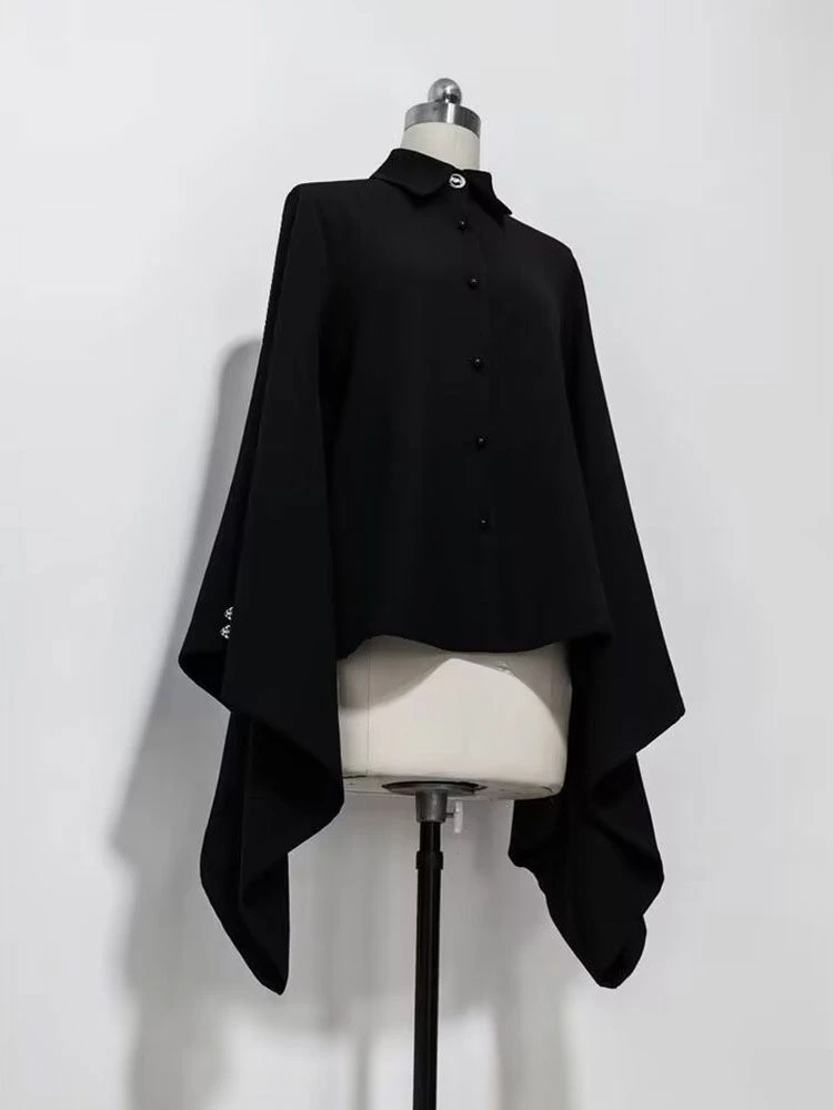 Harajuku masculino e feminino blusas pretas 2025 primavera y2k estética camisas vintage streetwear casual feminino plissado manga blusa topos