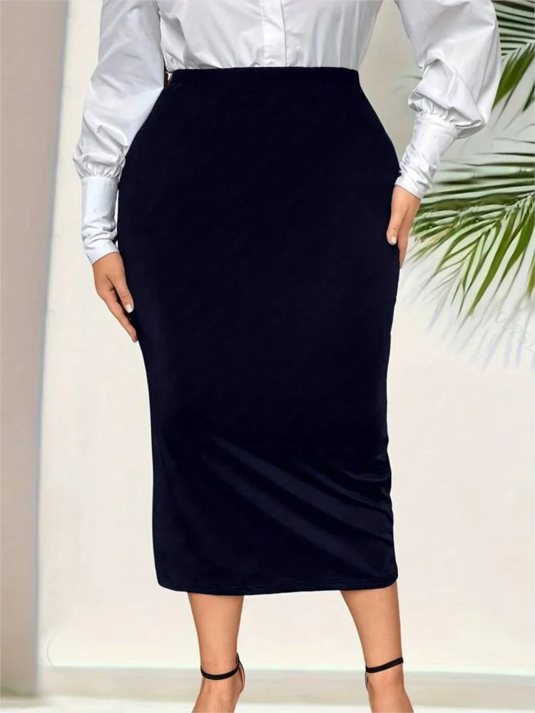 Plus Size Jesienne Długie Spódnice Damskie Slim Bodycon Wysoka Talia Moda Dzielone Spódnice Damskie Koreański Styl Spódnice Damskie