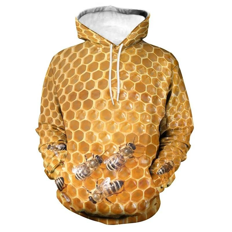 Yellow Honeycomb Hoodie Men's Clothing 3D Printed Bee Honey Pullover Sweatshirt Harajuku Trend 2024 Autumn Outdoor Hoodies