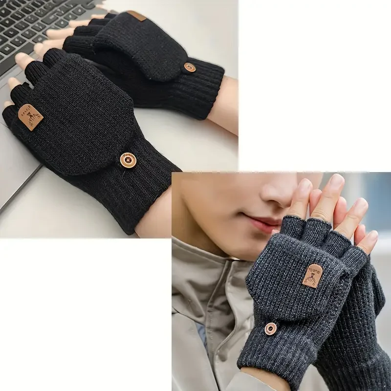 1/2 Paar Winterhandschuhe, fingerlose, umwandelbare Fäustlinge, Thermo-Fleece, winddicht, verdickt, warm, Touchscreen, Halbfinger-Handschuhe