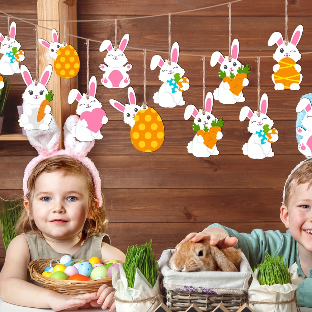 

24Pcs Easter Rabbit Ornament Natural Style Hanging Decor for Door Tree Wall Bedroom Festive Scene Layout Decoration Pendant