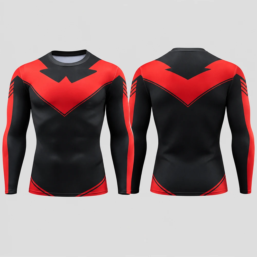 Men's Nightwing Compression   T-Shirt 3D Print Quick Dry Athletic Gym Workout Rash Guard Superhero Cosplay Top
