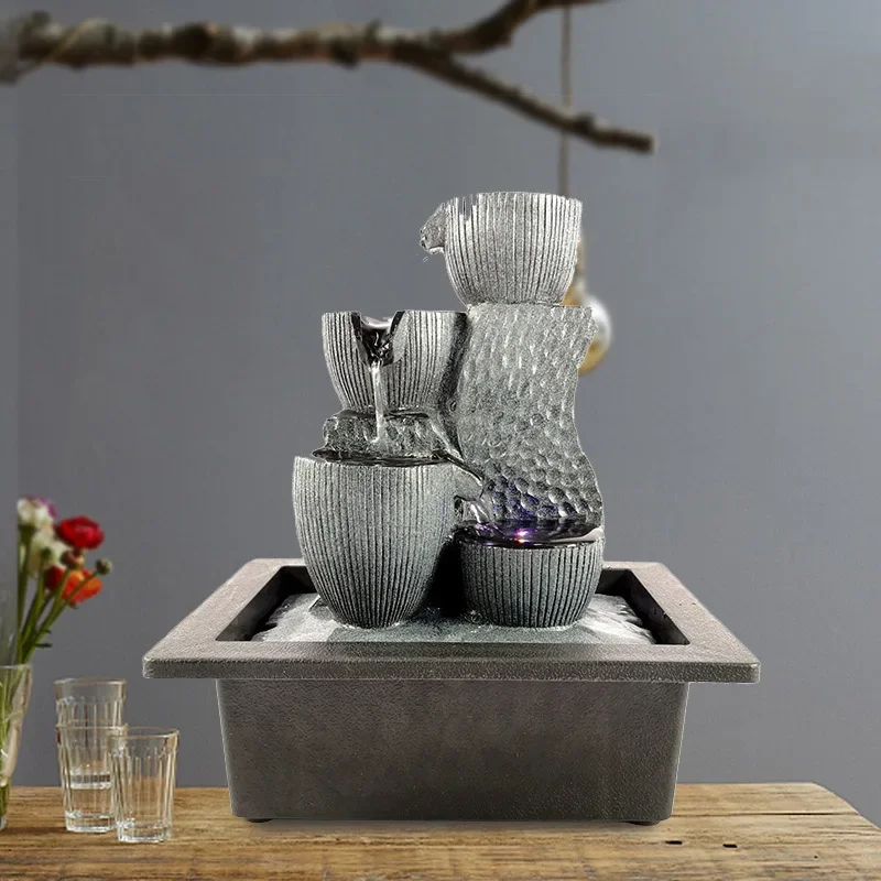 

6 Styles Tabletop Water Fountain with LED Lights Stacked Rocks Indoor Waterfall Feature Quiet Relaxing Sound Home Decor