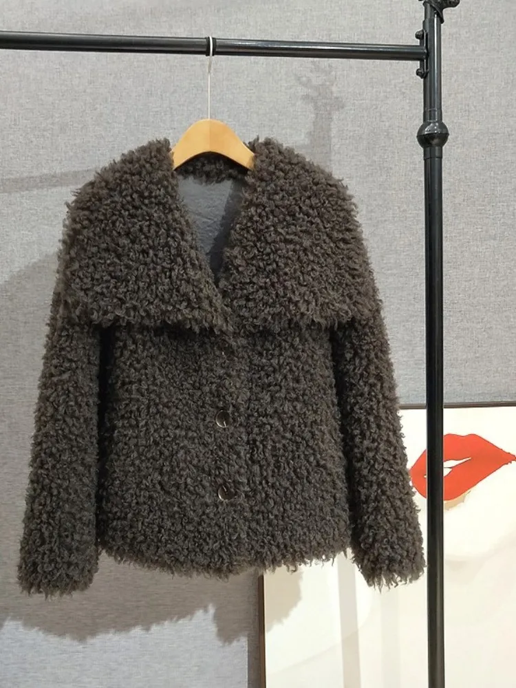 حار بيع النساء الشتاء الصوف الخالص التلبيب سترة قصيرة مريحة واحدة الصدر ملابس خارجية سميكة فضفاضة مكتب السيدات معاطف عادية