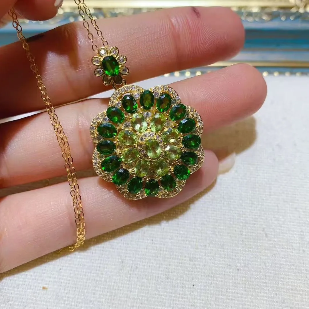 

KJJEAXCMY High End Women's Pendant Natural Diopside Peridot S925 Silver withElectroplating Boasting High Clarity Full Brilliance