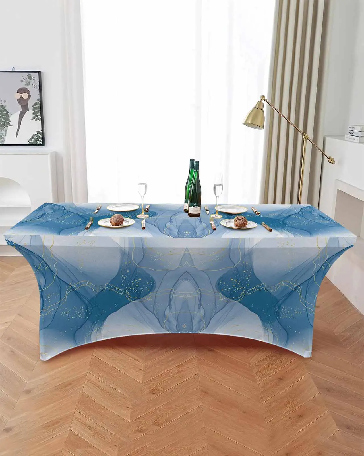 Marble Line Blue Gradient Table Skirt Wedding Decoration Home Birthday Party Table Skirt Dessert Table Cover Home Decor