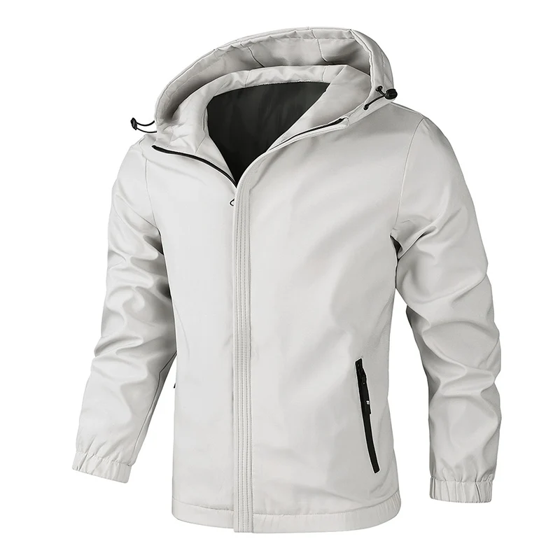 

Men's Solid Color Hooded Jacket Autumn Lightweight Windproof Zip Up Jackets Outerdoor Climbing Fishing Waterproof Sport Coat