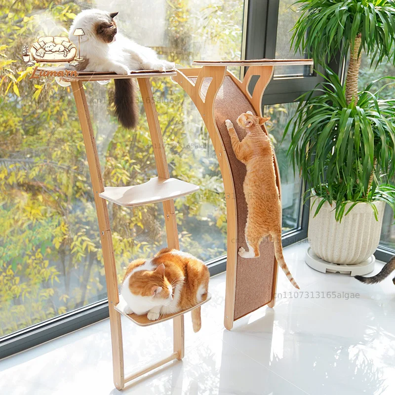 Cat observation deck, observation deck, cat climbing frame, suction cup,  nest, cat tree integrated, large solid wood jumping