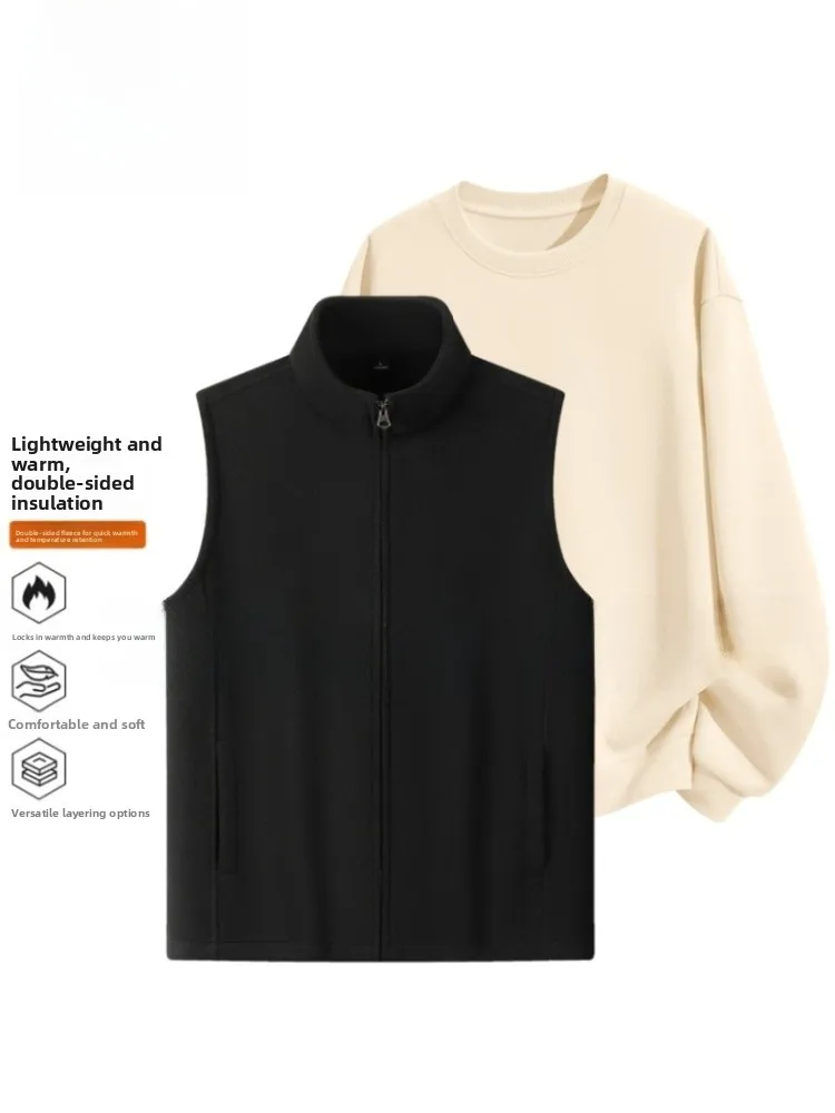 

You Zhaolin Men's Fce round Ne Sweatirt Vest Outerwear Winter Youth 2025 New Sle Warm oulder Two-Piece Set