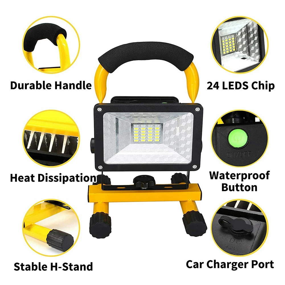 

30W Reflector 24 LED Rechargeable Work Flood Light Waterproof Cordless Camp Lamp LED Street Lamp Landscape Lighting