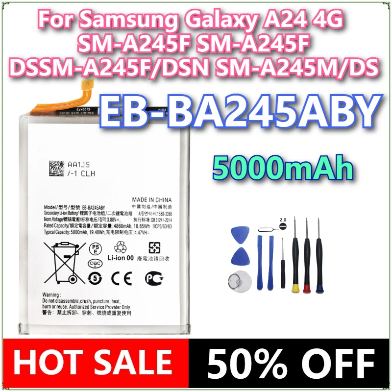 

Совершенно новый аккумулятор для мобильного телефона EB-BA245ABY 5000 мАч для Samsung Galaxy A24 4G SM-A245F SM-A245F/DSSM-A245F/DSN SM-A245M/DS + инструменты