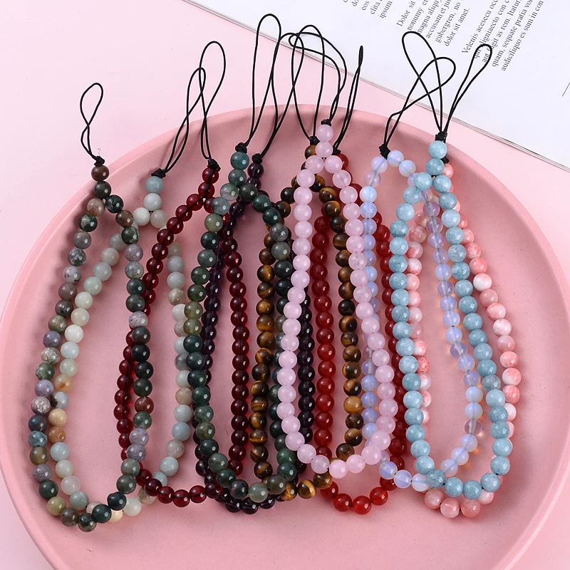 2022 New Natural Stone Beaded Anti Lost Phone Strap Telephone Jewelry Wrist Lanyard Phone Chain For Women Men Anniversary Gift