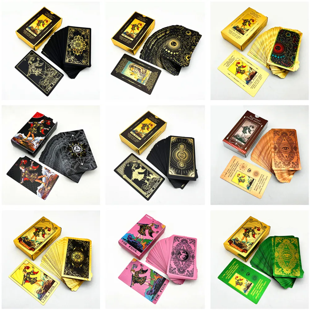 1 Deck Plastic Tarot Cards Waterproof Durable Rider Waite Gold Black Blue Oracle Cards Divination With Guide Book L742