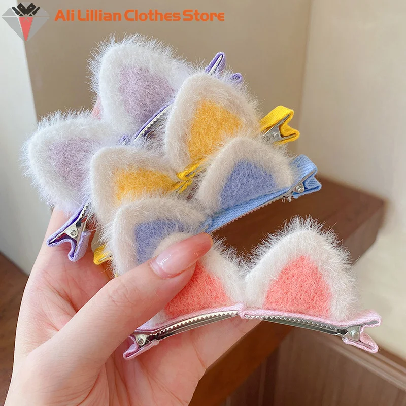 دبوس شعر لطيف من القطيفة على شكل أذن القطة ملون صغير على الموضة الكورية دبوس شعر أغطية الرأس إكسسوارات الشعر للفتيات والنساء