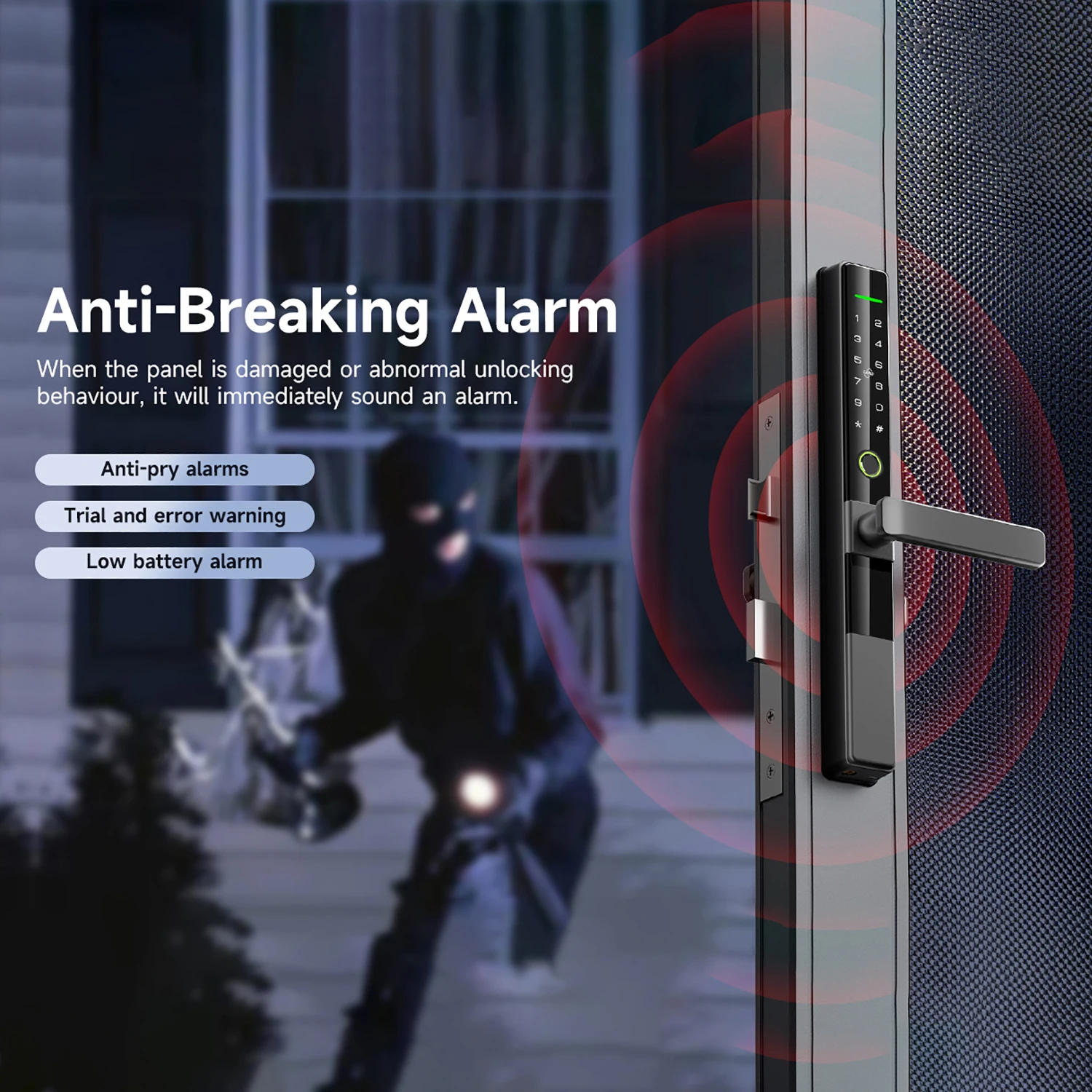 شواية دخول بوابة الباب المعدني، واي فاي، مقاومة للماء، بصمة الإصبع، باب ذكي خارجي مع مفتاح