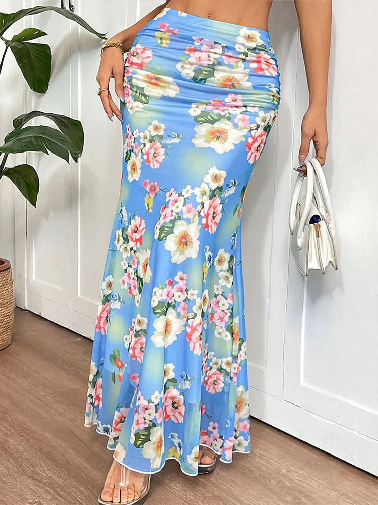 Gelitayon novas mulheres saia clubwear verão moda impressão casual magro versátil maxi saia elegante feminino clube festa saia de malha