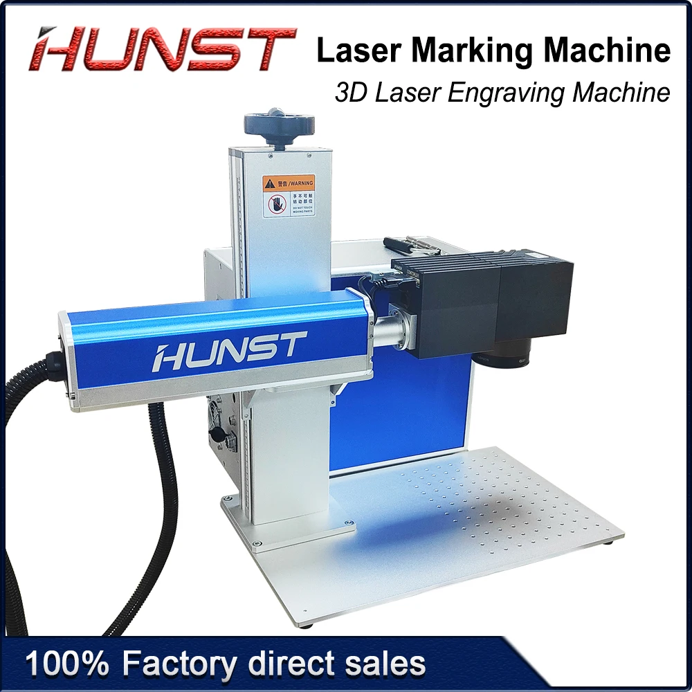 HUNST 3D fiber optic engraving machine JPT MOPA M7 60W 80W 100W laser for marking curved surfaces, reliefs and uneven products.