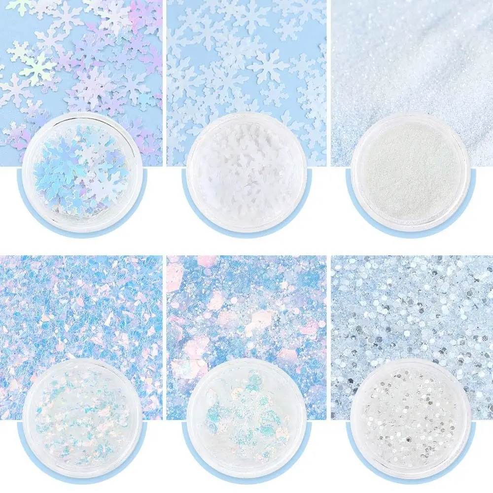 6Pcs/set Nail Pigment Dust Christmas Nail Sequins Manicure Tools Nail Art Decorations Christmas Glitter Flakes