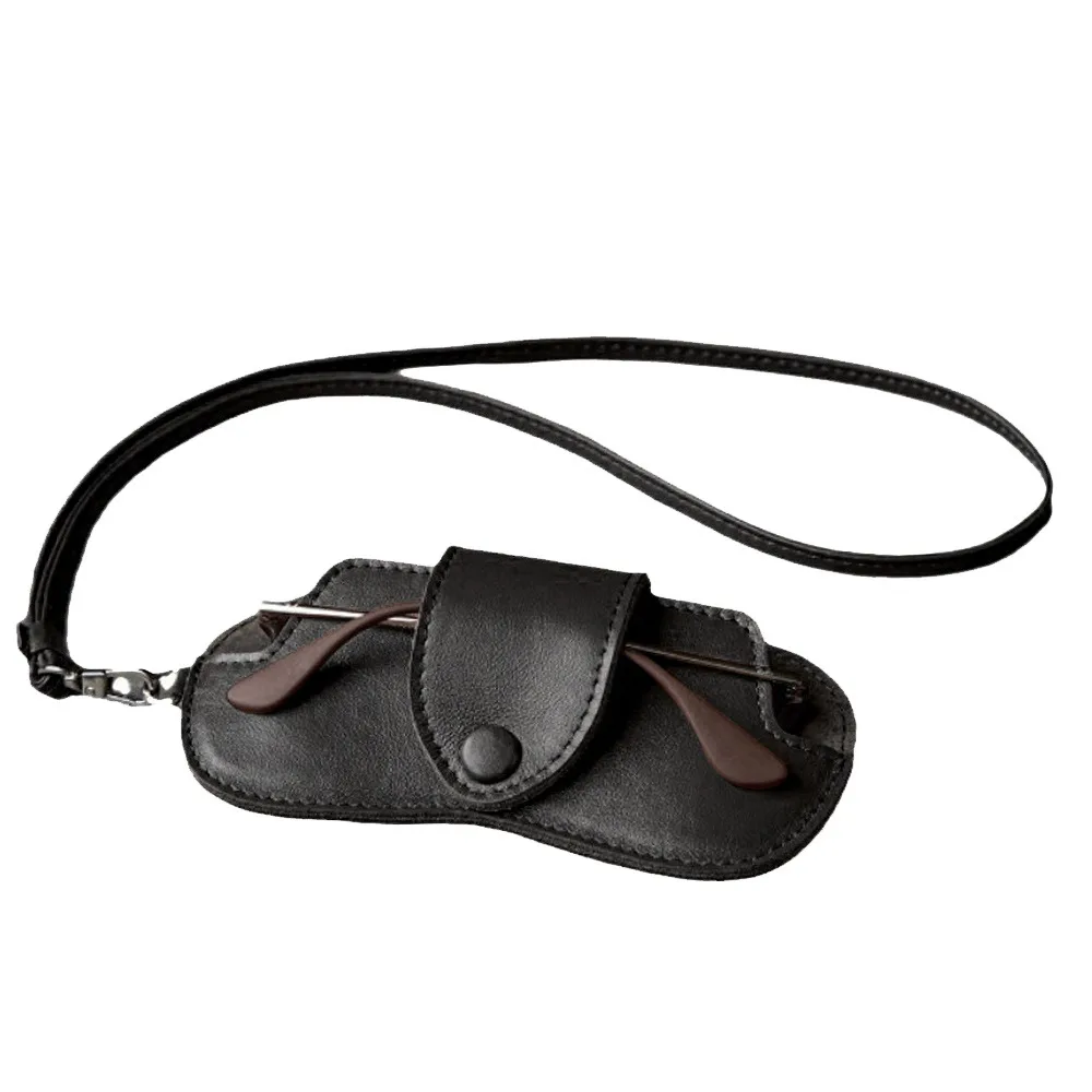 PU Leather Sunglasses Storage Bag Solid Color Durable Sunglasses Pouch with Lanyard Portable SunGlasses Holder
