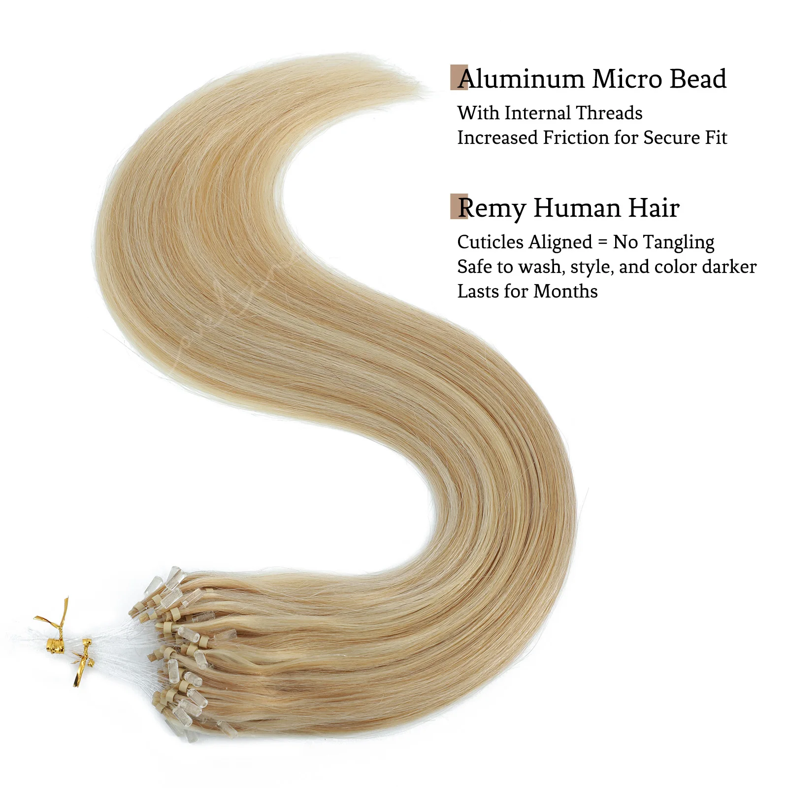 100pcs Micro Loop Hair Extensions Human Hair Soft Keration Glue With Micro Loop Line Straight Natural Hair Micro Link HairPieces