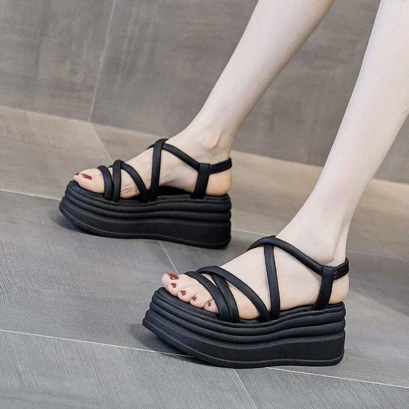 Fashion Cross Strap Wedge Heel Sandals Woman Summer Chunky Platform Slingbacks Women Slippers Thick Bottom Slides Flip Flops