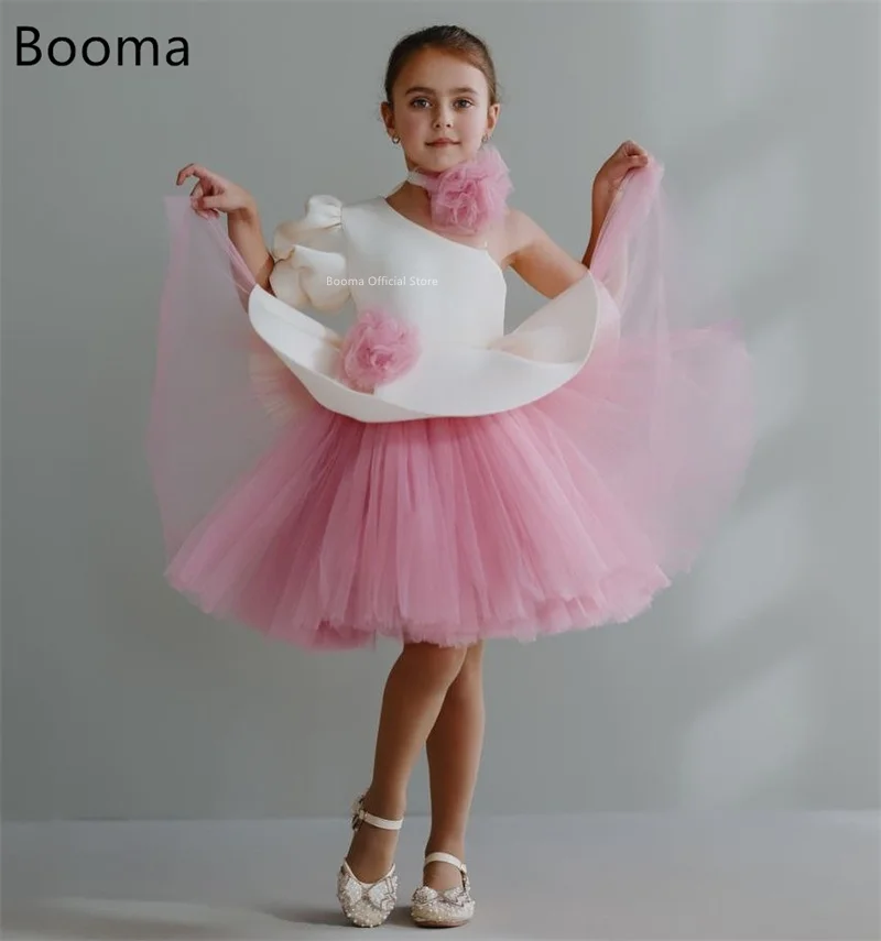 Booma Flowers Girl Dresses Pleat Tulle 3D Flowers Sleeveless Wedding Party Dress for Kids Girls Prom Gowns Customized