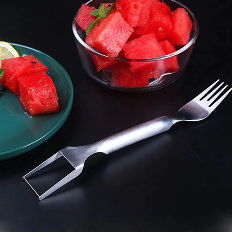 Watermelon Cutter 2-in-1 Stainless Steel Fruit Cutter Dual Head Watermelon Fork Slicer Tools Fruit Cutting Home Kitchen Gadgets