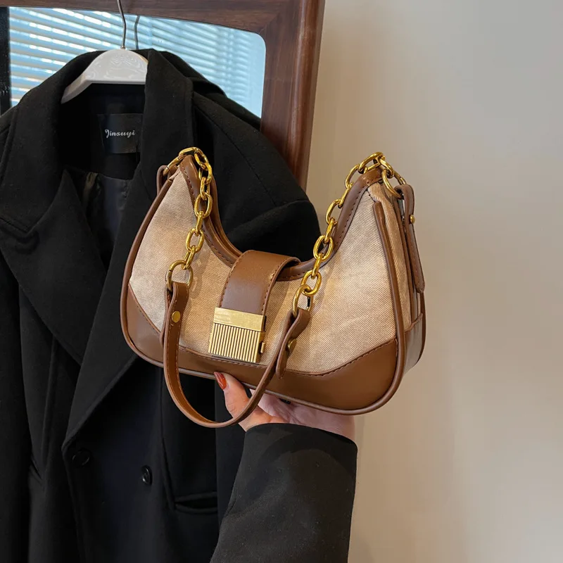 

​Luxury Two Tone Shoulder Bag | Vintage Korean Style Crossbody Purse 2025 Chic Underarm Bag | Elegant Square Handbag for Women​