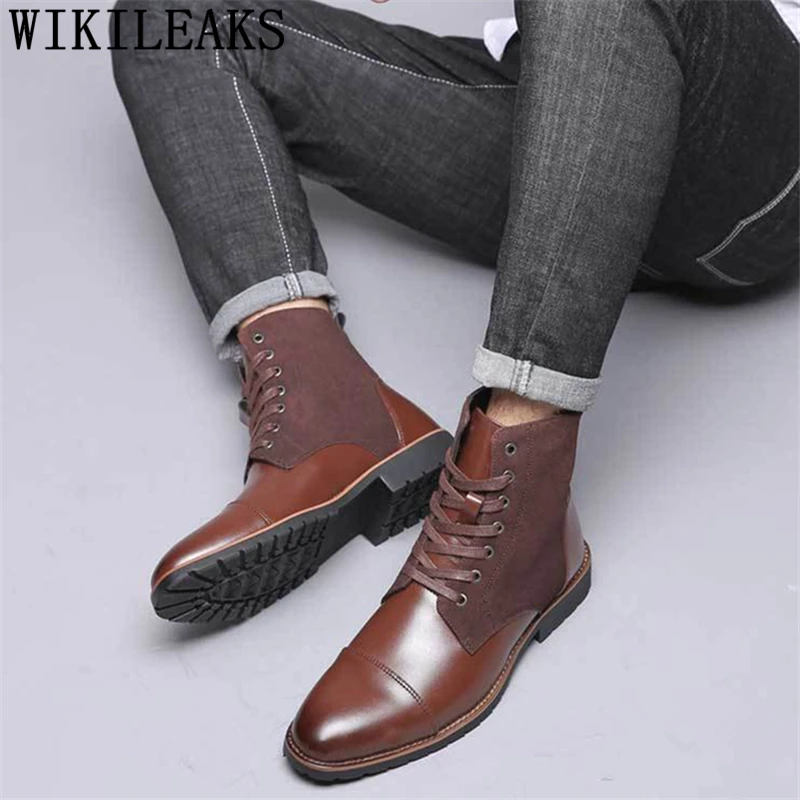 Fashion Men Leather Boots Plus Size 47 48 Designer Winter Boots Men Casual Shoes Brand Snow Boots Men Designer Shoes Black Dress