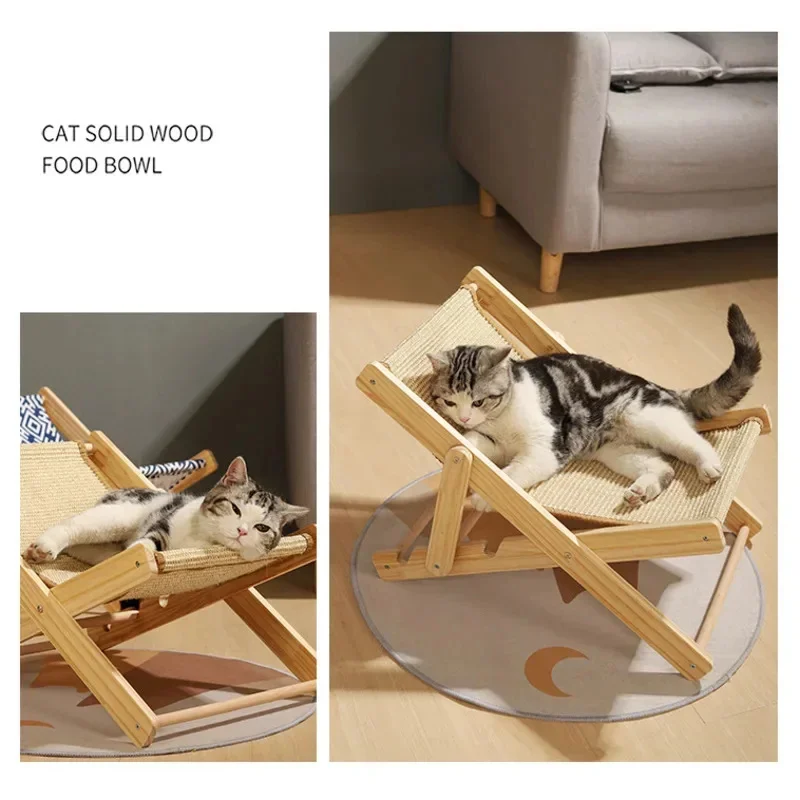 Folding Cat Chair Pet Sisal Bed Adjustable Recliner Wooden Portable Puppy Sleeping Nest House Comfort Nestapply Cat Dog Sofa