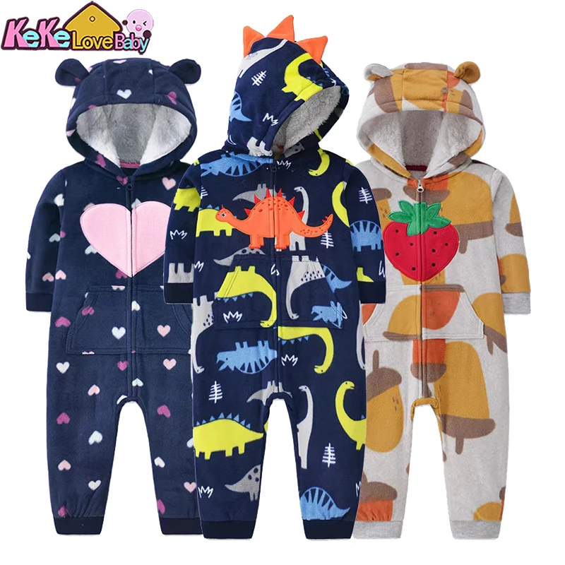 Baby Rompers Hooded Infant Clothes Spring Autumn Warm Jumpsuit Zipper Fleece Boy Girl indoor Outfits Newborn Clothing 9-24Months