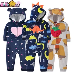 Baby Rompers Hooded Infant Clothes Spring Autumn Warm Jumpsuit Zipper Fleece Boy Girl indoor Outfits Newborn Clothing 9-24Months