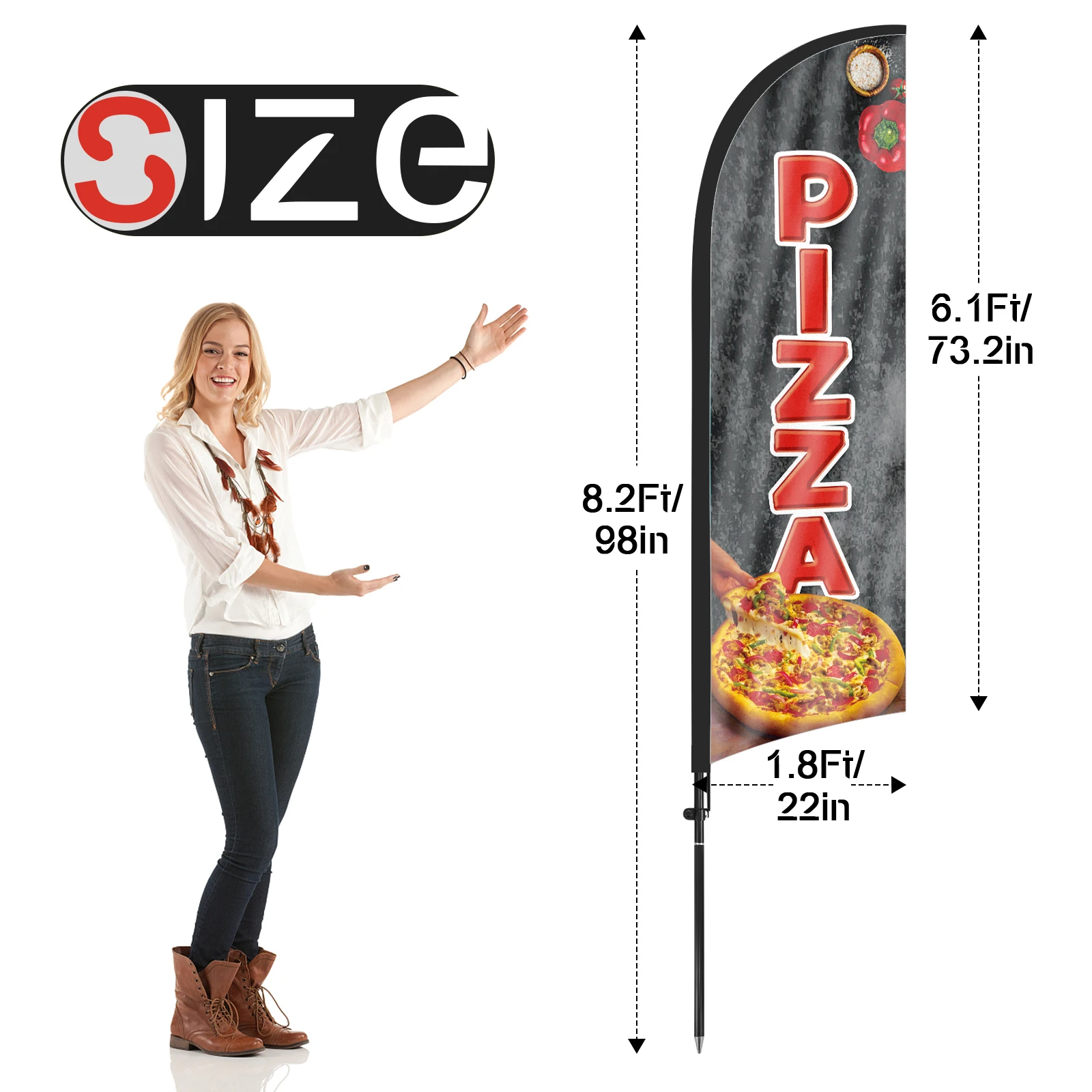 FSFLAG 1PCS 280CM The Pizza2 Feather Flag with Flagpole Advertising Outdoor Banner Decoration for Business and Storefront