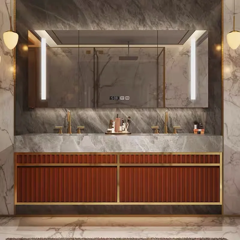 

Modern luxury multi-layer paint-free bathroom vanity cabinet with luminous mirror