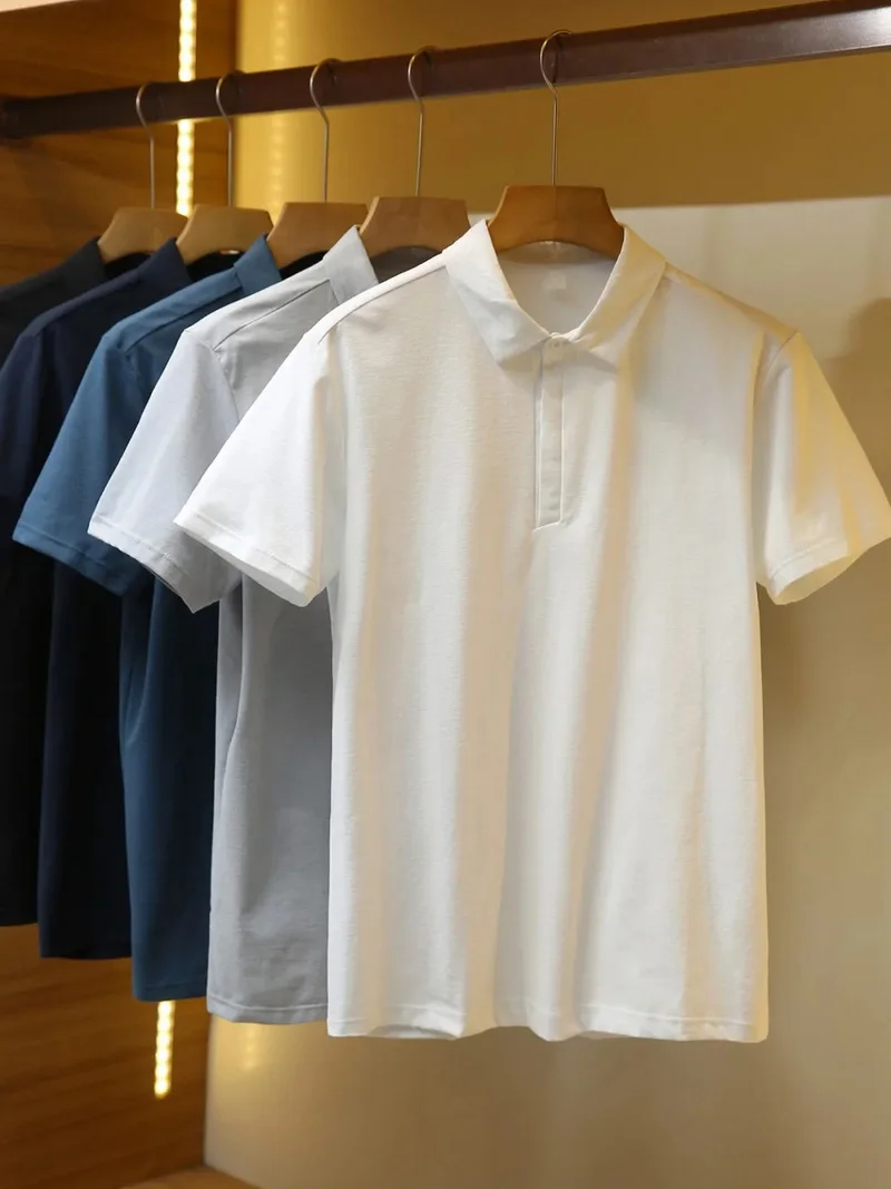 

Новая летняя легкая быстросохнущая дышащая мужская повседневная рубашка с отложным воротником, модная футболка с коротким рукавом