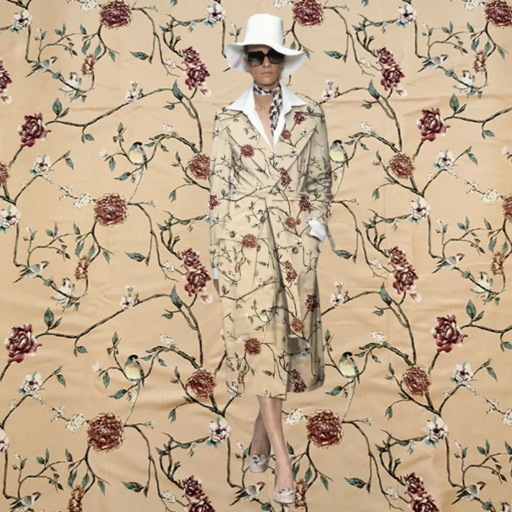 

Окрашенная в пряжу парчовая жаккардовая ткань, китайское платье с цветочной птицей, плащ, одежда, модный дизайн, ткань для шитья по метрам