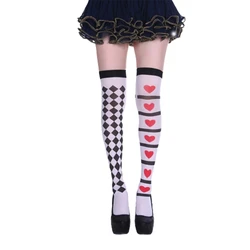 Halloween Women Thigh High Stockings Poker Card Suit Print Over Knee Long Socks