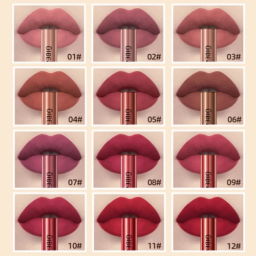 Imagen 2 del producto QIBEST lápiz labial líquido mate resistente al agua brillo de labios de larga duración terciopelo Mate tubo de tinte rojo desnudo lápices labiales brillo de labios maquillaje cosmético