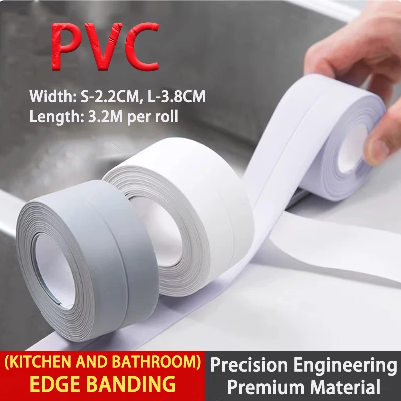 

1Pcs PVC Self-Adhesive Caulk Strip Waterproof Mold Proof Seal Tape for Kitchen Sink Bathroom Bathtub Toilet Sealing Length3.2M