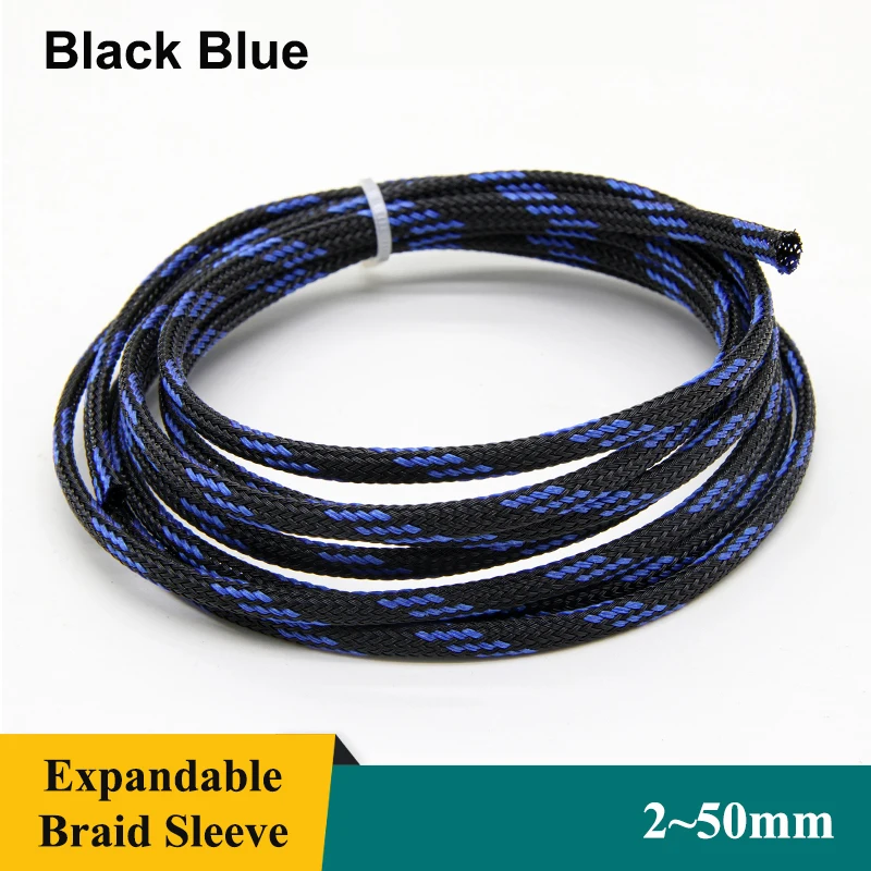 1~50m Black-Blue PET Braid Sleeves 2/4/6/8/10/12/14/16/20/25/30/40/50mm High Density Insulated Snake Skin Cable Wrap Sheath