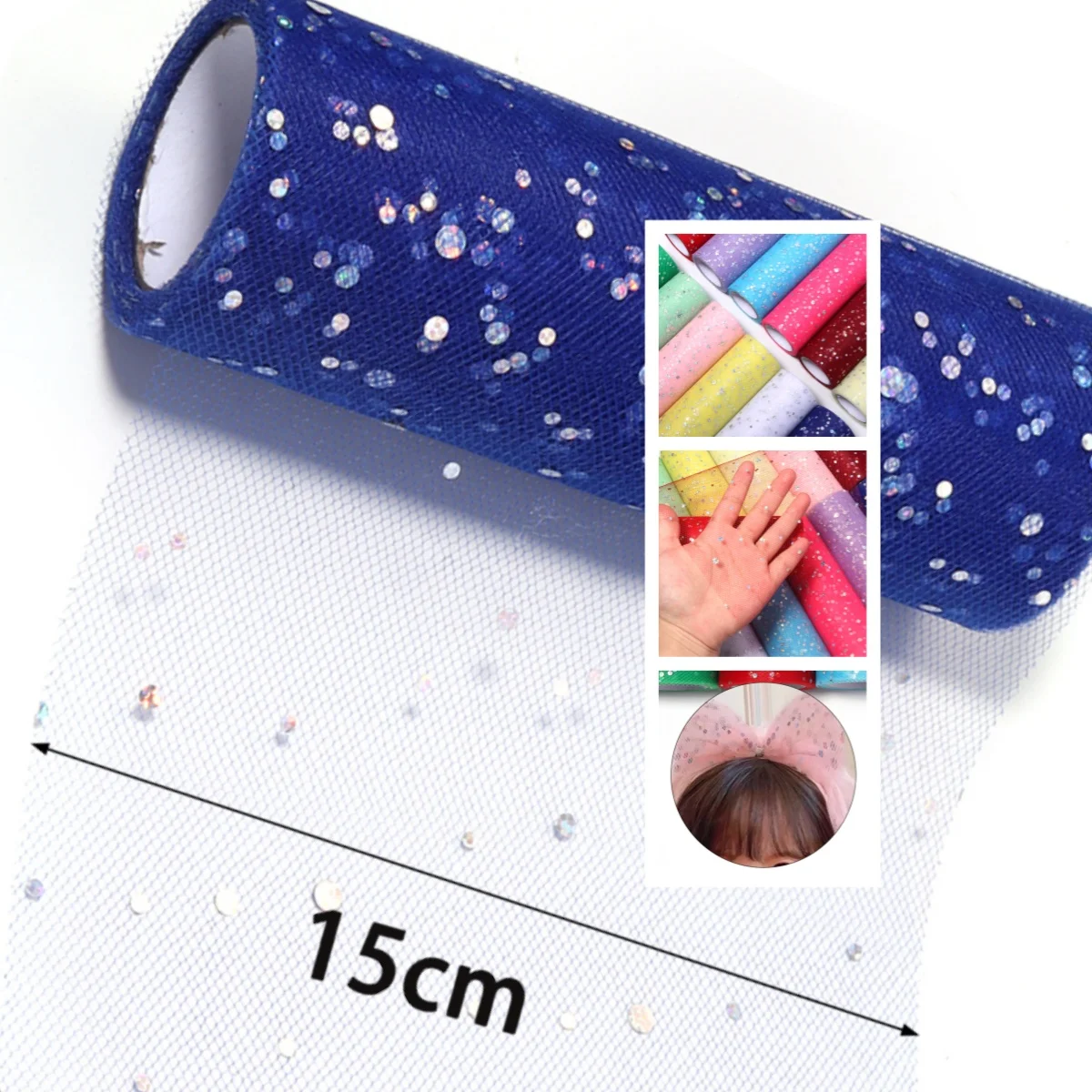 10yards 15cm Polyester Laser Sequin Tulle Sparkly Glitter Mesh Fabric for Wedding Party Decoration Gift Wrapping DIY Bow Crafts