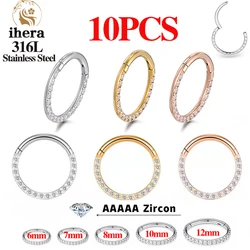 Anéis De Nariz De Aço Inoxidável, Septo Clicker, CZ Zircão, Segmento De Articulação, Brincos Redondos Aros, Cartilagem De Orelha Piercing Jóias, 1 Pc, 10Pcs